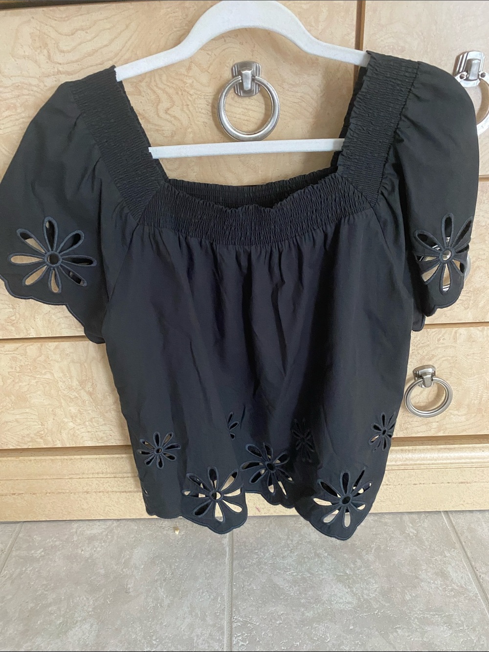 Rails Black Floral Eyelet Square-Neck Top